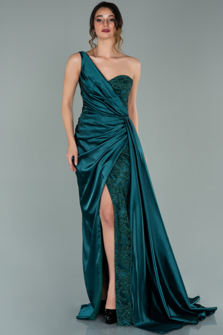 Abendkleid Lang Satin Smaragdgrün ABU2028