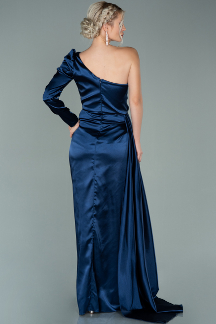 Abendkleid Lang Satin Marineblau ABU2038