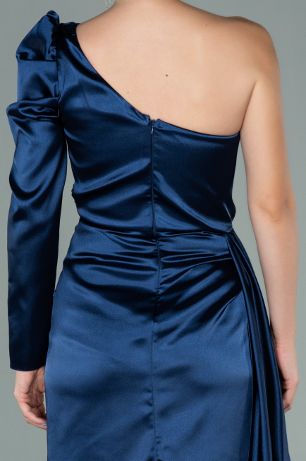 Abendkleid Lang Satin Marineblau ABU2038