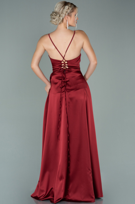 Weinrot Abendkleid Satin Lang ABU1843