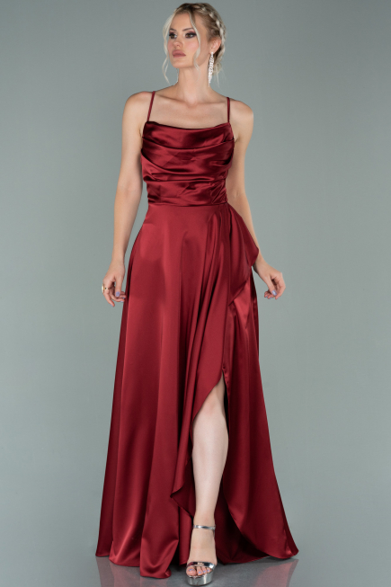 Weinrot Abendkleid Satin Lang ABU1843