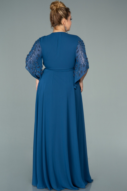 Abendgarderobe in Großen Größen Lang Chiffon Indigo ABU2071