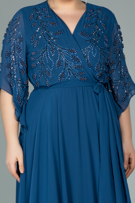 Abendgarderobe in Großen Größen Lang Chiffon Indigo ABU2071