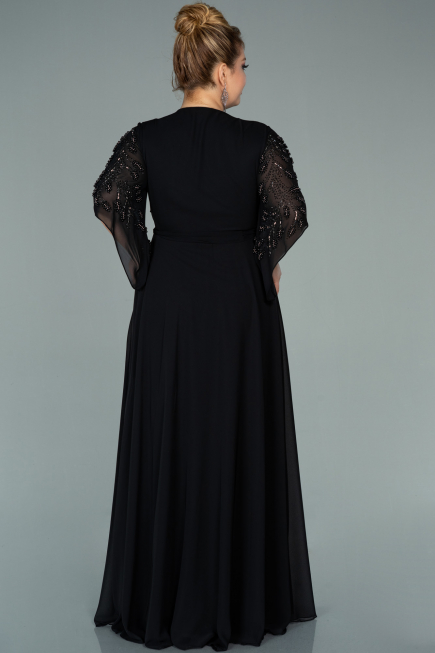 Abendgarderobe in Großen Größen Lang Chiffon Schwarz ABU2071