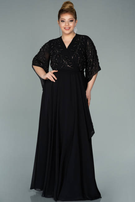 Abendgarderobe in Großen Größen Lang Chiffon Schwarz ABU2071