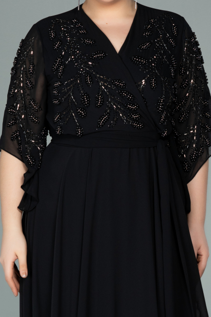 Abendgarderobe in Großen Größen Lang Chiffon Schwarz ABU2071