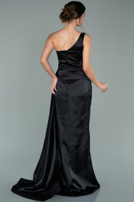 Schwarz Abendkleid Satin Lang ABU2028