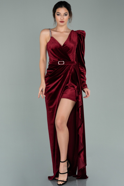 Abendkleid Lang Samt Weinrot ABU2074