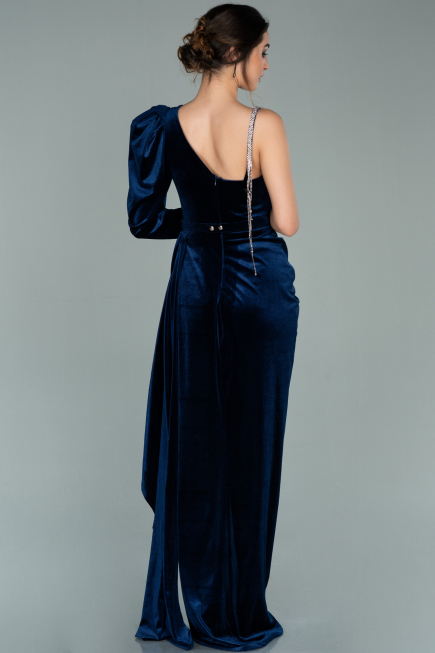 Abendkleid Lang Samt Marineblau ABU2074