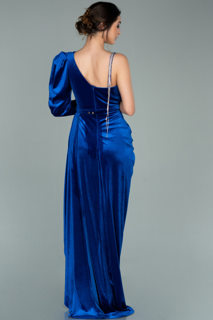Abendkleid Lang Samt Sächsischblau ABU2074