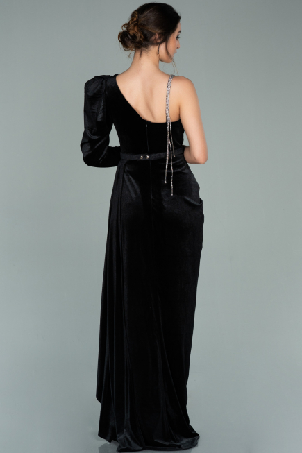 Abendkleid Lang Samt Schwarz ABU2074