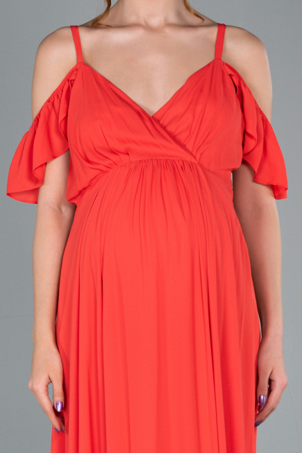 Zinnoberrot Abendkleid Für Schwangere Lang ABU756