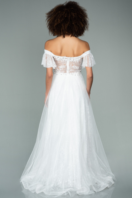 Abendkleid Lang Spitze Weiß ABU1666