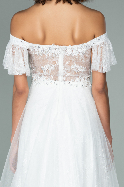Abendkleid Lang Spitze Weiß ABU1666