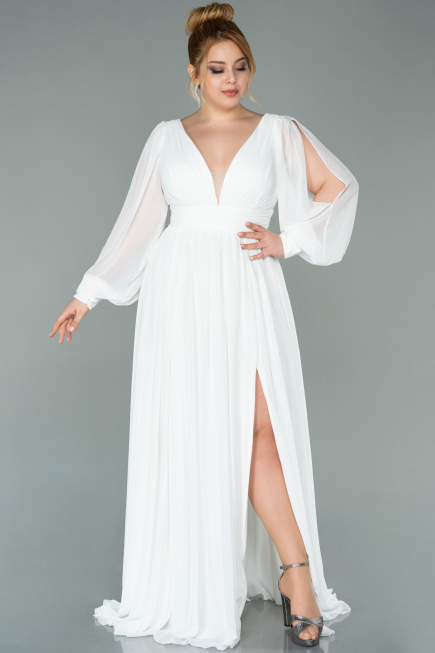 Standesamtkleid Lang Chiffon Weiß ABU1702