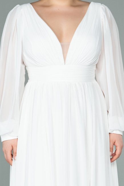 Standesamtkleid Lang Chiffon Weiß ABU1702