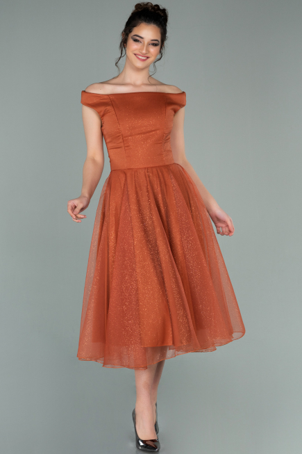 Abschlusskleid Midi Zimtfarben ABK1316