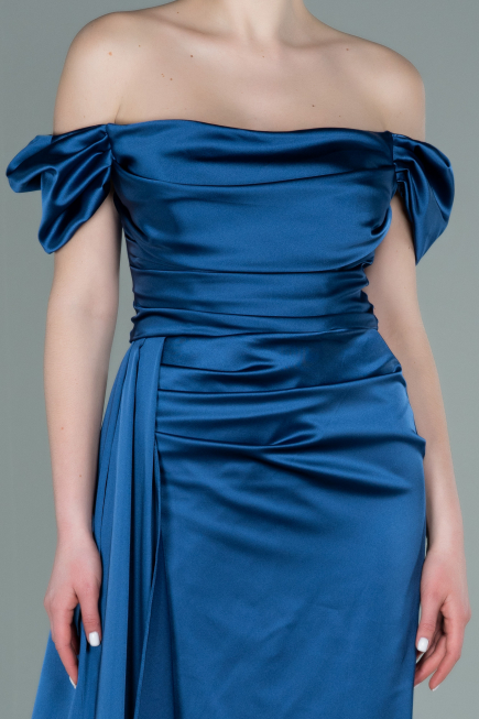 Grau-Indigo Verlobungskleid Satin Lang ABU1606