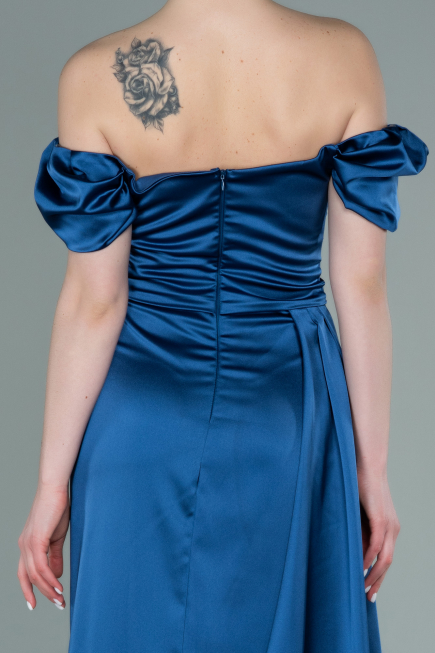 Grau-Indigo Verlobungskleid Satin Lang ABU1606