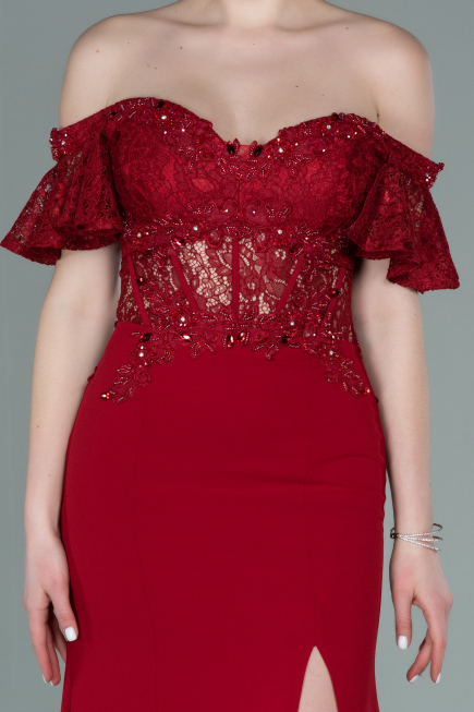 Abendkleid Lang Spitze Weinrot ABU2261