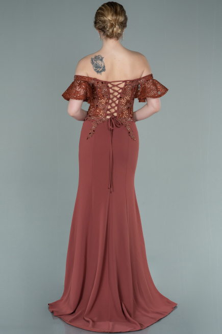 Abendkleid Lang Spitze Zimtfarben ABU2261