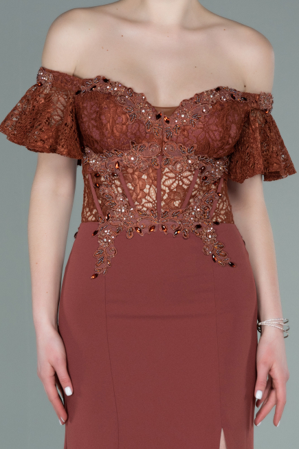 Abendkleid Lang Spitze Zimtfarben ABU2261