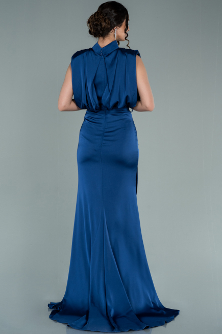 Azurblau Abendkleid Satin Lang ABU2133