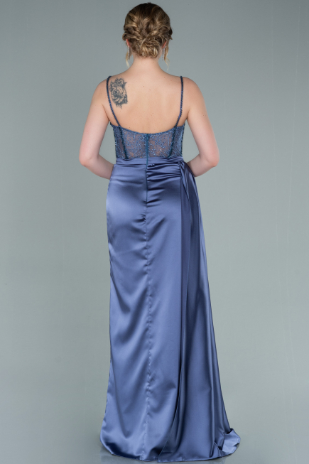 Indigo Abendkleid Satin Lang ABU2130