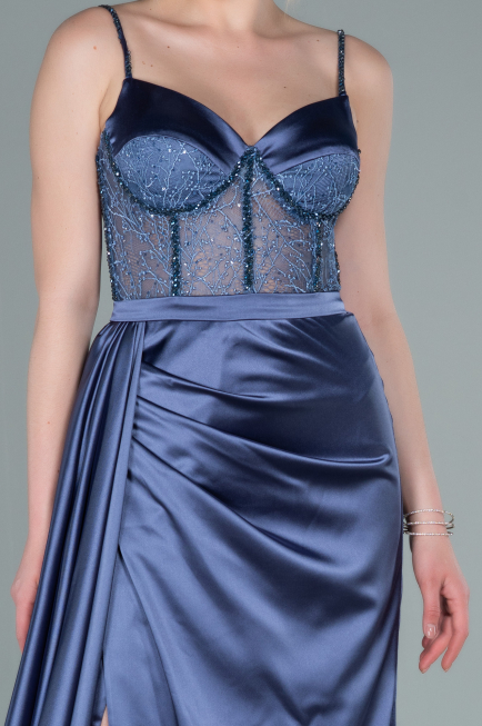Indigo Abendkleid Satin Lang ABU2130