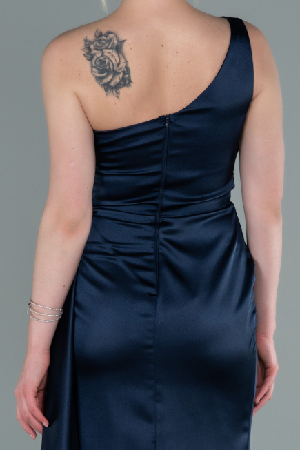Marineblau Abendkleid Satin Lang ABU2028