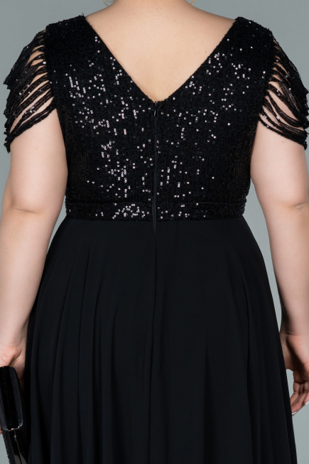 Kleider in Großen Größen Kurz Chiffon Schwarz ABK1376