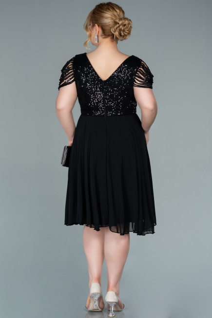 Kleider in Großen Größen Kurz Chiffon Schwarz ABK1376