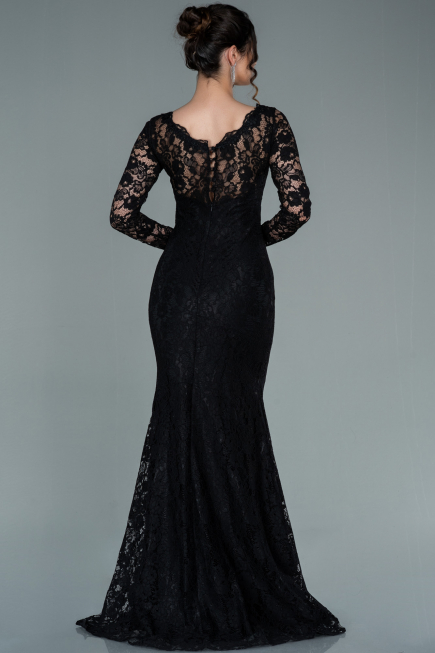 Abendkleid Lang Guipure Spitze Schwarz ABU1571