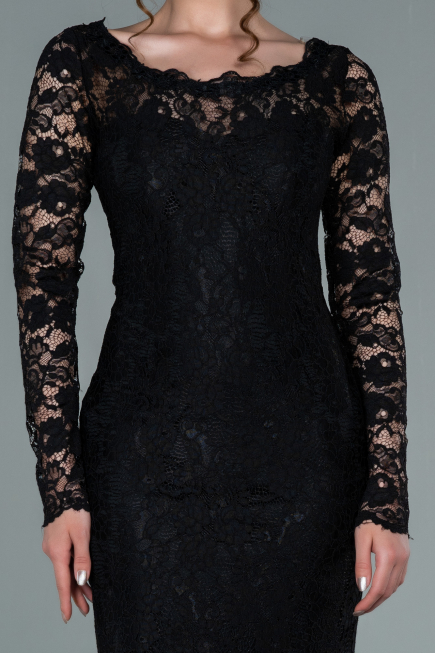 Abendkleid Lang Guipure Spitze Schwarz ABU1571