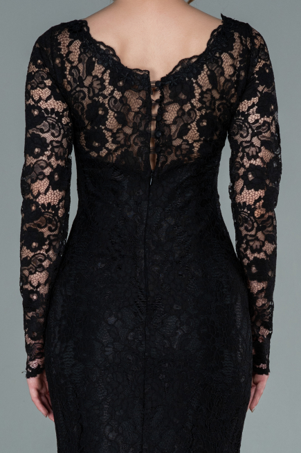 Abendkleid Lang Guipure Spitze Schwarz ABU1571