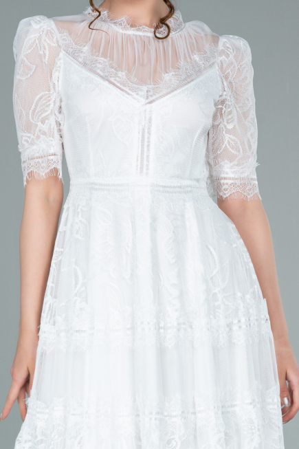 Abendkleid Midi Spitze Weiß ABK1388