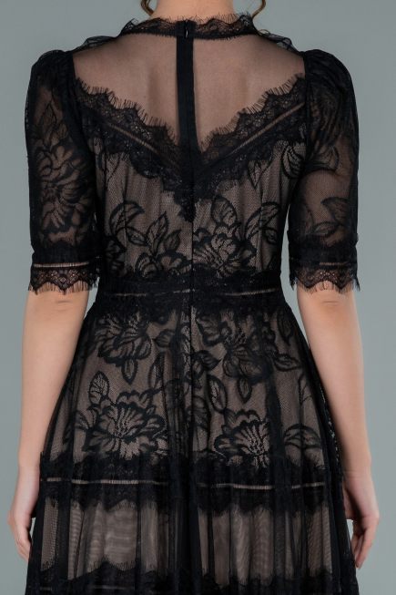 Abendkleid Midi Spitze Schwarz ABK1388