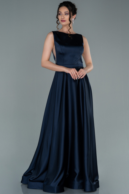 Abschlusskleid Lang Satin Marineblau ABU2350