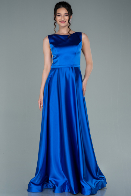 Abschlusskleid Lang Satin Sächsischblau ABU2350