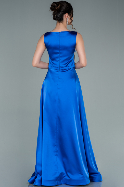 Abschlusskleid Lang Satin Sächsischblau ABU2350