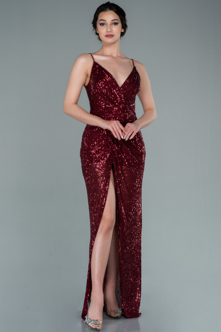 Weinrot Abschlusskleid Schuppig Lang ABU1880