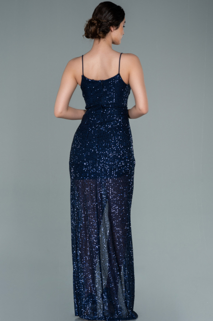 Marineblau Abschlusskleid Schuppig Lang ABU1880