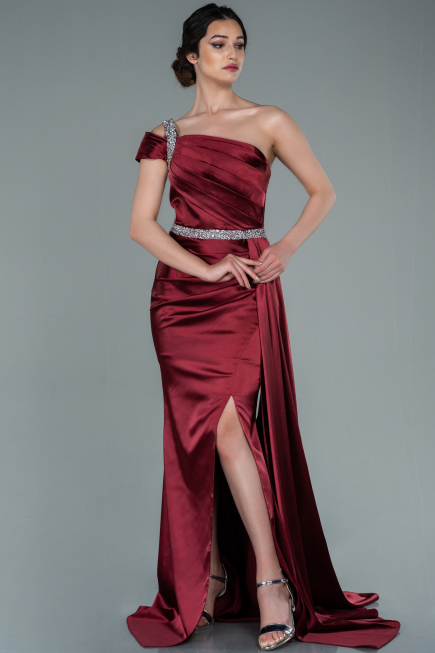 Abendkleid Lang Satin Weinrot ABU2363