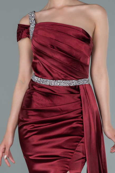 Abendkleid Lang Satin Weinrot ABU2363