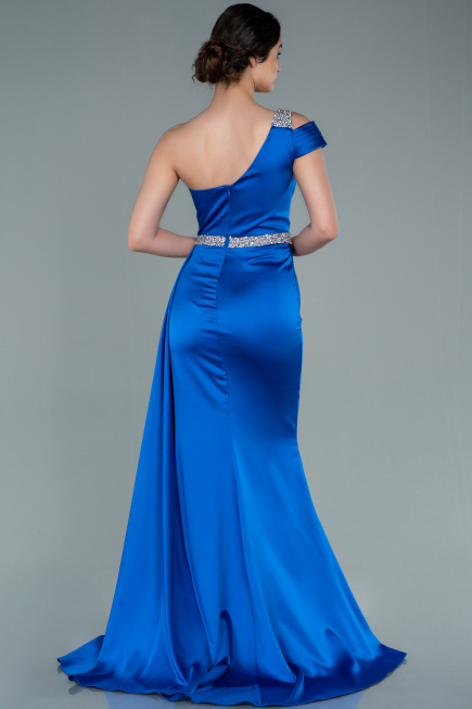 Abendkleid Lang Satin Sächsischblau ABU2363