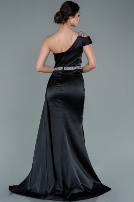 Abendkleid Lang Satin Schwarz ABU2363