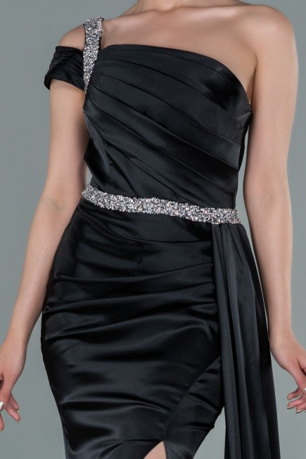 Abendkleid Lang Satin Schwarz ABU2363