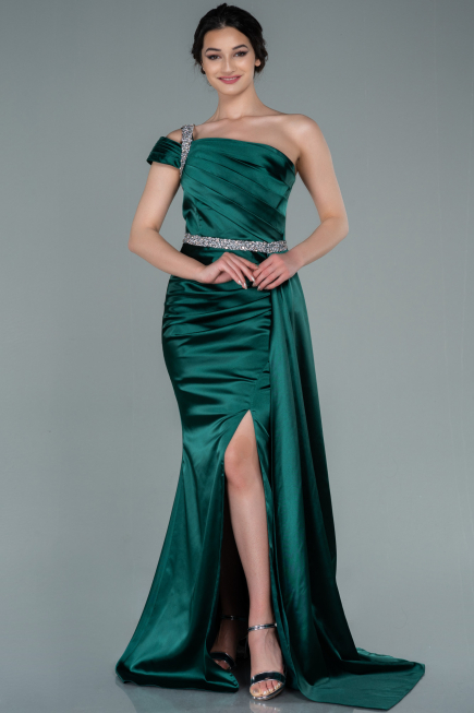 Abendkleid Lang Satin Smaragdgrün ABU2363