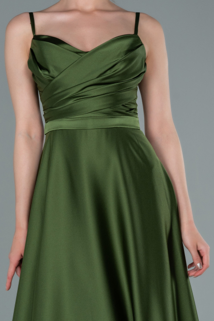 Khaki Abendkleid Satin Lang ABU1601