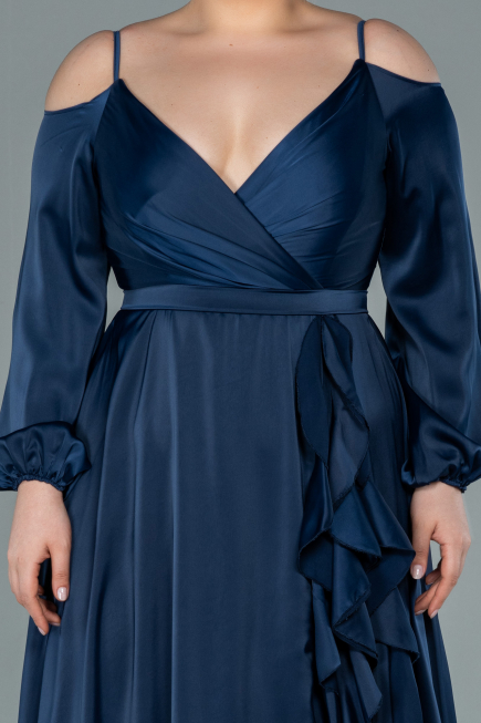 Kleider in Großen Größen Lang Satin Marineblau ABU2358